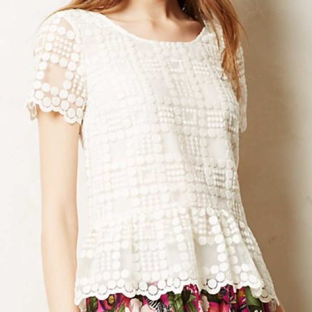 NWT Anthropologie Lacepane Blouse peplum dot top 6